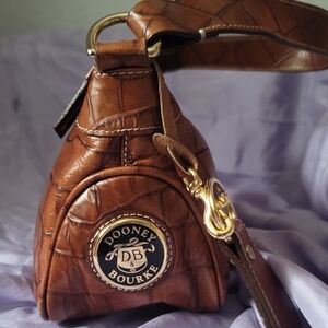 Dooney & Bourke Brown Croc-Embossed Leather Shoulder Bag with Gold Hardware